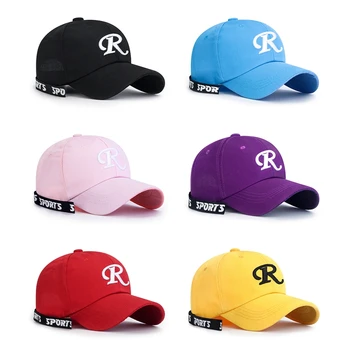 Бейсболка с вышивкой буквой R, женская, мужская, весенне-летняя однотонная Солнцезащитная кепка, повседневная Регулируемая кепка дальнобойщика в стиле хип-хоп