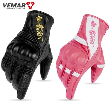 Мужские черные винтажные мотоциклетные перчатки VEMAR, женские кожаные перчатки с сенсорным экраном, розовые байкерские перчатки Lady's Moto Motor Guantes