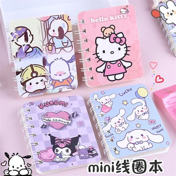Sanrio A7 Мультяшная книжка на катушке Cinnamoroll Cute Kuromi Melody Pachacoo Mini Book Портативная карманная книжка для ноутбука на 80 листов Оптом