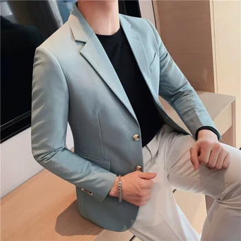 2023 Высококачественный однотонный повседневный блейзер на одной пуговице, мужской Корейский Простой деловой Элегантный Модный пиджак для вечеринок, приталенный костюм 4XL