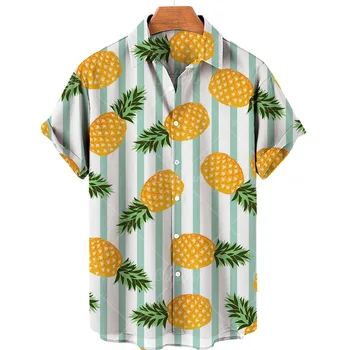Рубашка с 3D принтом, мужская гавайская повседневная рубашка свободного кроя с фруктовым рисунком, с короткими рукавами, для отдыха, для пляжа, летняя рубашка 5xl