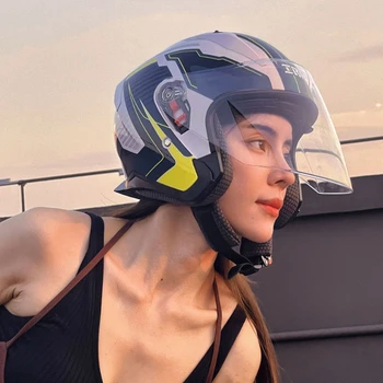 Мотоциклетный шлем половина шлема мужская и женская двойная линза Bluetooth половина шлема покрытый мотоциклетный летний шлем на три четверти