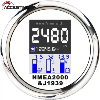 Многофункциональный цифровой тахометр NMEA 2000 4 в 1 калибра 85 мм, температура воды, Давление масла 0 ~ 10 бар с сигнализацией 9-32 В