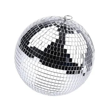 Серебряный зеркальный диско-шар, подвесной шар с подвесным кольцом для вечеринки со световыми эффектами, украшения дома, клубной сцены (8 дюймов)