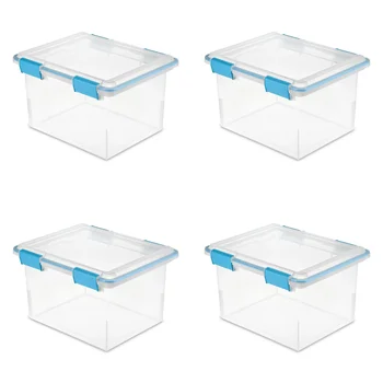 Коробка для прокладок Sterilite 32 Qt, прозрачное основание и крышка, синий аквариум, набор из 4 органайзеров