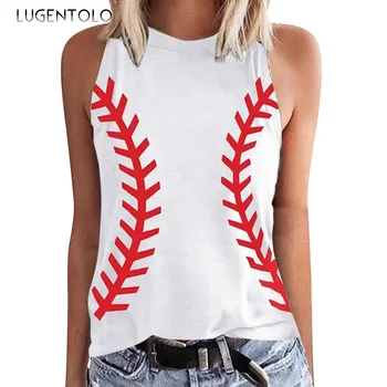 Lugentolo, женские летние майки с круглым вырезом, тонкий топ без рукавов с бейсбольным принтом, женский повседневный Тонкий уличный пуловер, простые универсальные футболки