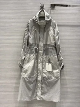 2023 Женский летний тренч, длинная легкая тонкая солнцезащитная куртка из ледяного шелка с капюшоном, повседневное платье monclair, женское платье