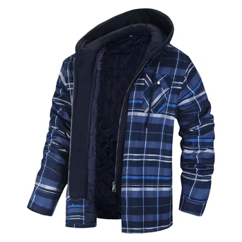 Зимняя мужская хлопчатобумажная клетчатая куртка с капюшоном, утепленная теплая толстовка с капюшоном с длинным рукавом (съемная), пальто, модная свободная верхняя одежда