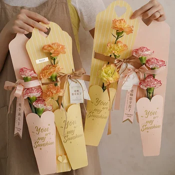 Упаковочный пакет с одной розой на День Святого Валентина, День Матери, свадебную вечеринку, Упаковка для цветов, Картонная упаковка для цветочного магазина, Упаковочные материалы