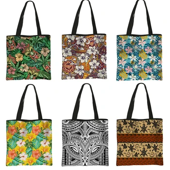 Пора путешествовать Полинезийская сумка для покупок, сумки-тоут с цветами гибискуса, Гавайские тропические пальмы, кокосовые пальмы, сумка большой вместимости