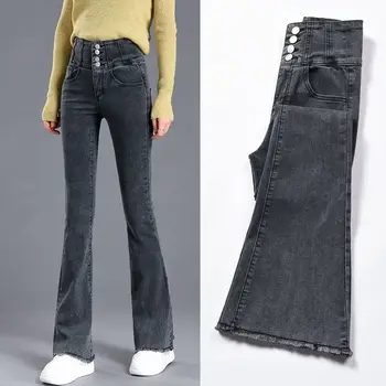Джинсовые расклешенные брюки со сверхвысокой талией, новые женские узкие эластичные широкие расклешенные брюки на весну и осень.