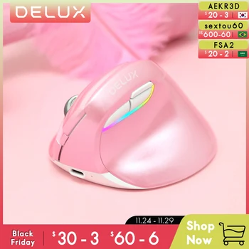 Беспроводная мышь Delux M618 Mini BT + USB с бесшумным щелчком мыши RGB Эргономичные перезаряжаемые вертикальные компьютерные мыши для пользователей с маленькими руками