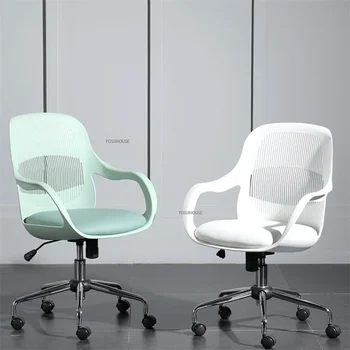 Простые пластиковые офисные стулья Мебель для дома Подъемное кресло с вращающейся спинкой Кресло для отдыха для спальни Вращающееся кресло на колесиках