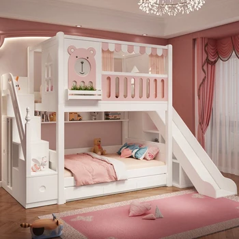 Детская комната, высокие и низкие кровати для девочек, верхние и нижние кровати, Двухъярусная кровать, верхние и нижние кровати одинаковой ширины, кровать принцессы в замке