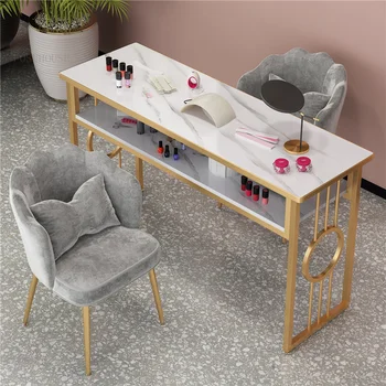 Легкий роскошный маникюрный стол и набор стульев из искусственного мрамора в японском стиле, Одноместный двухместный Профессиональный маникюрный стол для ногтей U