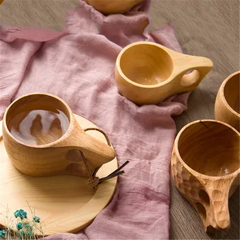 Деревянная кофейная кружка в японском стиле, Портативные Резиновые Деревянные чашки для чая и молока, Кружки для питья, посуда для напитков Ручной работы, Подарочная чашка для сока и лимона