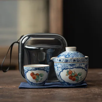Синий И Белый Китайский Дорожный Чайный Сервиз Керамические Цветы Наборы Чайной Посуды Чайный Сервиз Кунг-Фу Чайный Фарфор Гайвань Чашка Чаша Чайная Церемония
