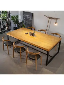 Сочетание стола для переговоров и стула в скандинавском стиле, стол для совещаний из массива дерева, длинный стол, простой современный офисный стол промышленного