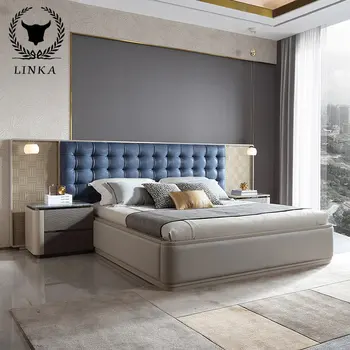 Легкая роскошная двуспальная кровать из массива дерева, спальня, простая кожаная кровать, широкоформатная свадебная кровать, современная мебель C5, новый продукт