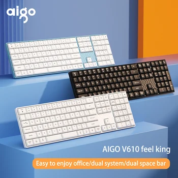 Игровая клавиатура Aigo V610 2.4G Беспроводная USB 110 клавиш WIN / MAC с бесшумной горячей заменой, перезаряжаемая геймерская клавиатура с двойным пробелом