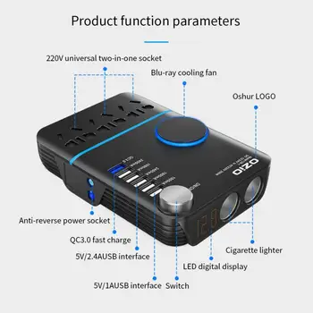 Автомобильный инвертор мощностью 200 Вт от 12 В/24 В до 220 В, Источник питания прикуривателя, Инверторный адаптер с зарядным устройством QC 3.0 5 USB, быстрая зарядка