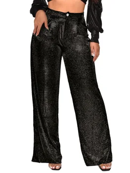 Женские блестящие брюки с высокой талией 2023, женская мода, сексуальные прямые брюки с блестками для вечеринок и клубов, Элегантные брюки длиной до диско