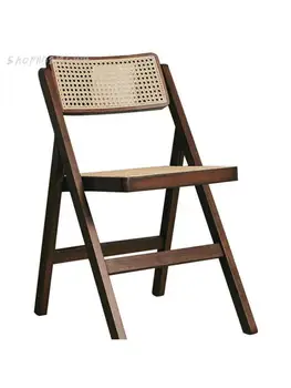 Ретро складной стул из массива дерева средневековый обеденный стул из ротанга кабинет кофейня деревянный ротанговый стул ins японский стул