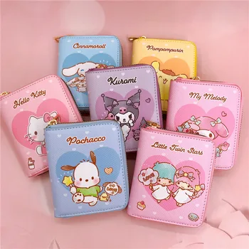 Новая повседневная сумка для денег Sanrio Hello Kitty Cinnamoroll My Melody Kuromi PU, кошелек для монет, держатель для карт, кошелек с кнопками