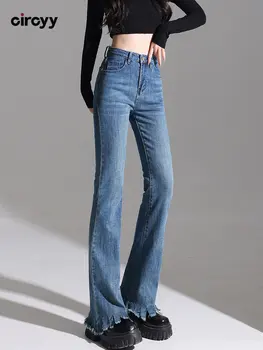 Джинсы Женские Джинсовые расклешенные брюки с высокой талией, Узкая уличная одежда в стиле пэчворк, Широкие брюки Y2K 2023, Весенняя мода, Винтажный дизайнер