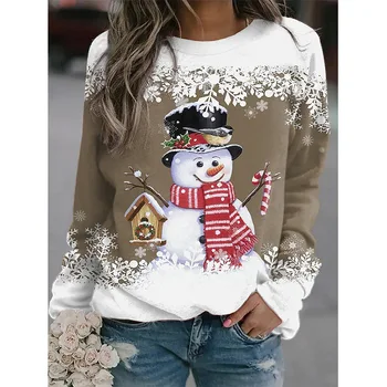 Осенне-зимние повседневные женские элегантные свитшоты с Рождественским 3D принтом, элегантный фестивальный модный пуловер с круглым вырезом и длинными рукавами, женский