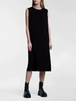 Простое элегантное женское длинное платье на бретелях, 2 цвета, женские прямые халаты миди без рукавов с разрезом сзади и карманами, новинка 2023 года.