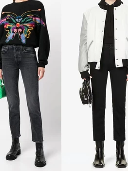 Осенью и зимой 2022 года Новый стиль эластичных прямых джинсовых брюк Ninth для женщин