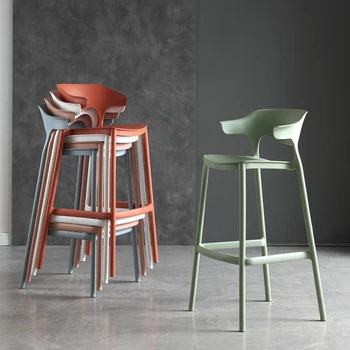 Скандинавские минималистичные пластиковые барные стулья Современная барная мебель для кафе со спинкой для дома, штабелируемые Дизайнерские креативные высокие табуреты L