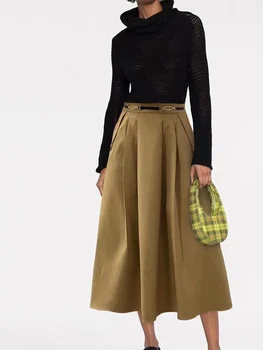Дизайнерская однотонная юбка в стиле ретро с высокой талией и поясом, женская весенняя новая модная свободная пышная юбка в стиле джокер.