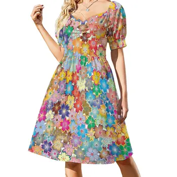 Повседневное платье Flower Power, яркие уличные платья с цветочным рисунком, платье Kawaii, женская одежда большого размера с V-образным вырезом