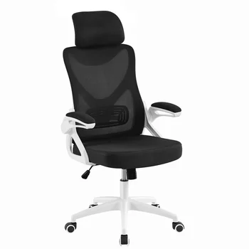 Офисное кресло SmileMart из эргономичной сетки с высокой спинкой и регулируемым мягким подголовником, белое/черное