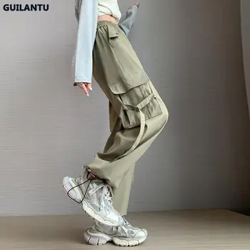 Женские осенние винтажные свободные брюки-карго 2023, Корейские модные повседневные Спортивные брюки, женские длинные брюки с высокой талией, большие размеры, S-2xl