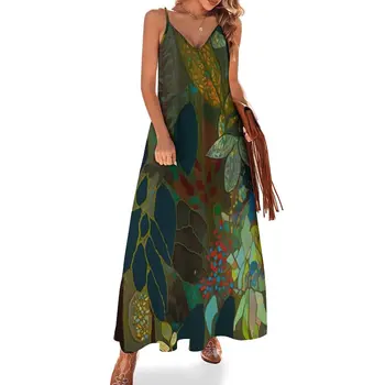 Новое летнее Винтажное платье с принтом листьев, написанное маслом, Повседневное Элегантное платье-майка с макси-ремешком, Vestidos, Сексуальный женский сарафан Deach