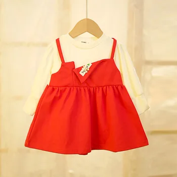 Осень 2023, Детское поддельное платье-двойка с длинными рукавами, одежда принцессы, оптовая продажа, одежда для девочек, Корейская версия