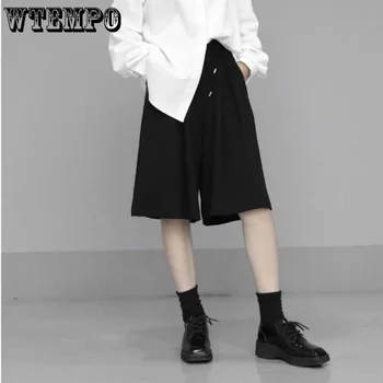 WTEMPO, большие женские широкие брюки, Летние винтажные повседневные шорты с высокой талией, черные универсальные шорты, Уличная одежда Y2k Clothing