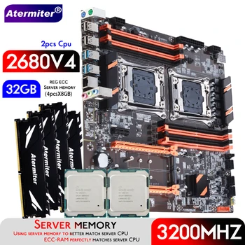 Материнская плата Atermiter Dual X99 С процессором LGA2011-3 XEON E5 2680 V4 * 2 с Комбинированным комплектом Серверной памяти 4pcsX8GB = 32GB DDR4 3200 МГц
