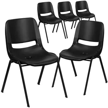 Черный пластик/пластиковые стулья в черном каркасе (комплект из 5)