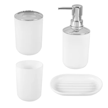 Набор пластиковых аксессуаров для ванной комнаты из 4 предметов, Набор аксессуаров для ванной и унитаза с держателем для зубной щетки, стаканчик для зубной щетки