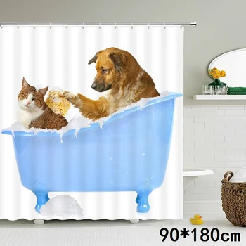 Забавные занавески для душа, занавеска для ванной с крючками, декор, водонепроницаемая занавеска для ванной с изображением кошки и собаки, 3D, 180*180 см, Занавеска для душа с творческой индивидуальностью