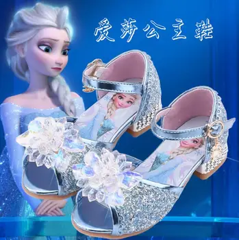 Босоножки для девочек Disney; новые летние детские туфли с рыбьим ртом; хрустальные туфли для девочек; обувь принцессы Эльзы Frozen 2;