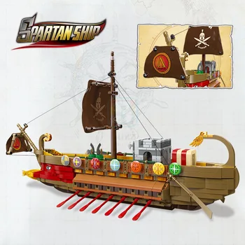 Модель Пиратского корабля Spartan Caribbean Soldiers Bay Island Строительные блоки Игрушки для детей Подарки