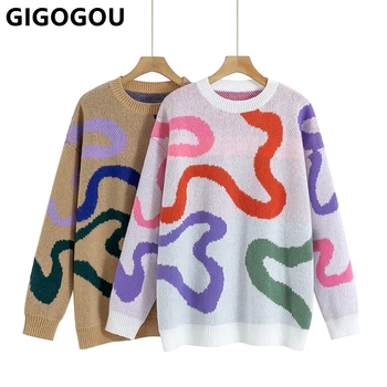 GIGOGO Европейский стиль, женский осенне-зимний свитер Оверсайз, толстый Модный вязаный женский Свободный повседневный пуловер, джемпер, топ