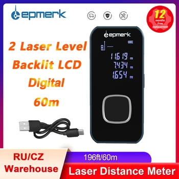 Lepmerk 60m Mini Laser Measure Цифровой дальномер, лазерный измерительный дальномер с ЖК-дисплеем с подсветкой, электронным датчиком угла наклона